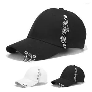 Top kapaklar hip hop demir yüzük şapkaları vizörler kadın erkekler snapback beyzbol şapkası ayarlanabilir zincir açık casquette piercing
