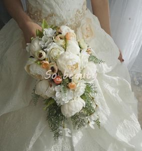 Gül Şakayık Gelin Cascading Buket Düğün Buketleri Gelin Kız Çiçekleri Ev Partisi Dekorasyon Sahte Tablo Çiçek Beyaz Pink2845414