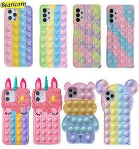 Samsung Galaxy S21 S20 FE S10 S9 Plus Not 9 10 20 Ultra 5G Pop Kabarcık Oyuncakları Case Gökkuşağı Fasulyesi Karikatürü Unicorn Cover2188518