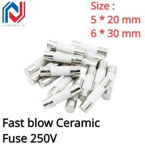 10pcs/lot 5*20mm/6*30mm hızlı darbe seramik sigortası 250V 0.1A 0.25A 0.5A 1A 1.5a 2a 2.5a 3a 3.15a 4a 5a 6a 6.3a 8a 10a 15a 16a 20a