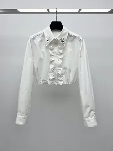 Kadın Bluzları 2024 İlkbahar/Yaz Giyim Kısa fırfırlı elastik bel rhinestone gömlek 0330