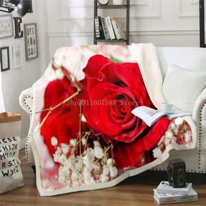 Battaniye kırmızı gül çiçek dijital baskı peluş battaniye 3d yetişkin kanepe yatak odası sherpa kadife yatak örtüsü atma damla