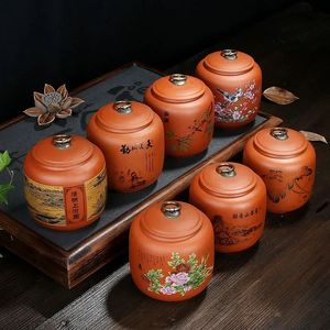 Çin Vintage Tea Caddies Seramik Hava Ateşli Kavanoz Çay Tenekeleri Kırmızı Çam Çay Kutusu Ev Dekoratif Depolama Konteyneri Çayware 240401