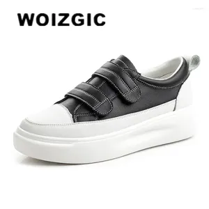 Повседневная обувь Woizgic Женская женщина-женщина-женщина White Flats Платформа искренняя кожаная вулканизированная петля Корейская ML-837