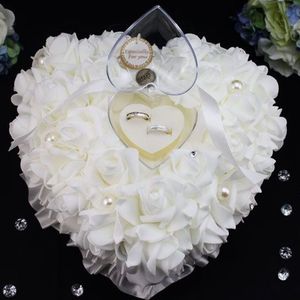 Düğün Töreni Fildişi saten kristal taşıyıcı yastık yastık yüzüğü yastık