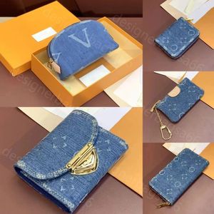 Üst lüks tasarımcı mavi denim clamshell cüzdan serisi Victorine cüzdan klasik iç kart slot bayanlar pas cep seyahat cüzdan tutucu paraz cüzdanı 12cm