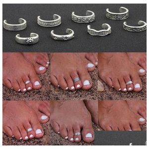Toe Halkaları 8pcs Zarif Kadınlar 925 Sterling Sier Ring Ayağı Ayarlanabilir Plaj Takı Moda Şovu Retro Tarzı Vücut Takı Damlası Teslim Dhihm