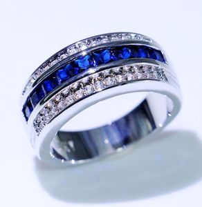 Choucong yeni varış moda takı 10kt beyaz altın dolgu prenses kesim mavi safir cz elmas erkek alyans yüzüğü for5276029