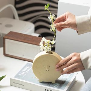 Vazolar İskandinav gülümseme yuvarlak yüz küçük vazo yaratıcı seramik oturma odası masası aksesuarları ekle kurutulmuş çiçekler estetik ev dekor