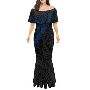 Polinezya Elbise Denizkızı fırfır dip Samoa Kapalı Omuz Elbise Geleneksel Hawaii Giysileri Kadın Kumaş Çiçek Elbise 240410