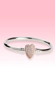 Love Hearts Clasp Wedding Brangle Bracelet Женщины подарки с оригинальной коробкой для 925 STELRING SIRLED CZ DIAST BRACELETS9674585