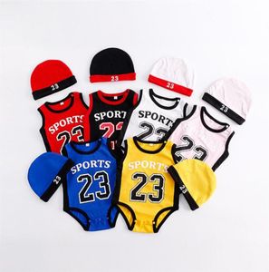 Baby Infant Boy Clothing Rodper Girl Basketball 23 Impressão de macacão de manga curta com chapéu 100 Cotton Summer Sumble Clothes211t1894612