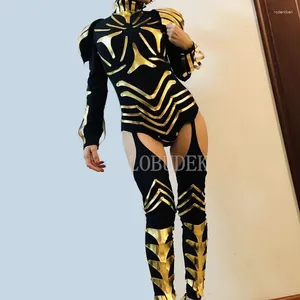 Sahne Giyim Altın Ayna Zırh Tulum Kadın Savaşçı Asker Rol Yapma Performans Kıyafetleri DJ Gece Kulübü Dans Ekibi Cosplay Kostüm