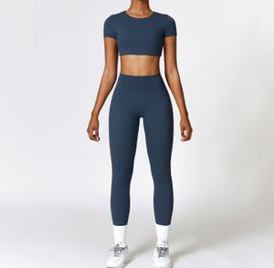 AL Women Yoga Top Top + Pant два часа набор сплошного цвета гриль для гольфа теннисный брюк + короткий рукав с фитнесом -бегом TZ8519