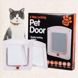 Kedi Taşıyıcılar Pet Flep Kapı 4 Yol Kilitleme Yavru Kedi Güvenlik Köpek Kapısı Abs Plastik Hayvan Ürünleri 7kg altındaki küçük malzemeler için