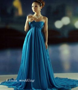 Popüler Turkuaz Doğum Aline Prenses Şifon Kolsuz Sevgilis Çırpma Süpürme Fırçası Tren Uzun Resmi Akşam Elbisesi7042272