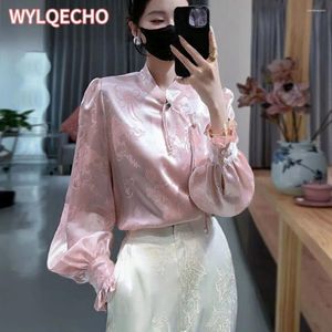 Etnik Giyim 2024 Çin Retro Saten Bluz Üst Düğme Tang Takım Doğu tarzı Hanfu Kadın İlkbahar Yaz Garikçisi Cheongsam