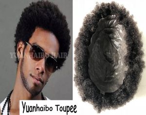 Tam PU Afro Toupee Üst Satan Siyah Saç Hint Kısa Saç Afro Kinky Curl Cilt Toupee Siyah Erkekler için 8512254