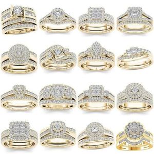 2024 Anelli nuziali 2 pcs set da sposa elegante anello di fidanzamento cristallino anello di lusso in oro zircone rotondo zircone per donne boho gioielli 2021342y
