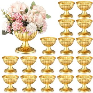 6/12pcs mini altın çiçek vazo centerpieces düğün metal urn ekici vazo 3.7 inç uzunluğunda trompet ev çiçek tutucu yıldönümü 240329