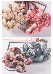 Декоративные цветы 1 Букет из 6 искусственных цветочных искусственных шелковых роз для Diy Duk Fake Wedding Arangements Bridal Decorations