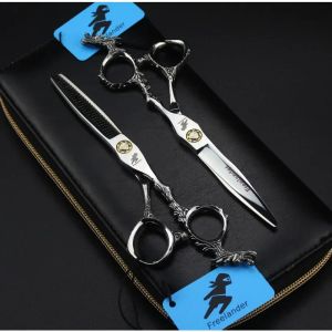 Novo 2024 Profissional Japão Japão 440c Aço 6 polegadas Cabeça de touros Cap cabelo de corte de tesoura Devador Rainning Barber Cut Shears Scissors