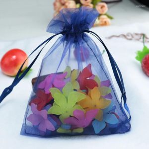 Hediye sargısı 200pcs/lot 11x16cm koyu mavi organza çantaları sevimli mücevher çantası çizilebilir butik şeker hediyeleri paketleme torbaları
