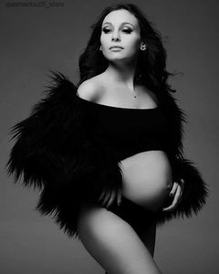 Annelik elbiseleri lüks yapay tilki kürk hamile takım elbise fotoğraf çekim koruması set set hamile takım elbise q240413