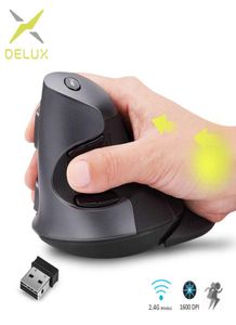 Fareler Delux M618GX Ergonomik Dikey Kablosuz Fare 6 Düğmeleri 1600dpi PC Dizüstü Bilgisayar için Silikon Kauçuk Kılıflı Optik Fareler 7526411