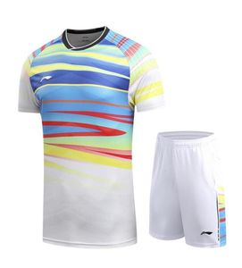 Li Ning Badminton Table Tennis Mens039S и Women039s одежда с коротким рукавом футболка MEN039S Теннисная ткань Шорты QUIC3154676