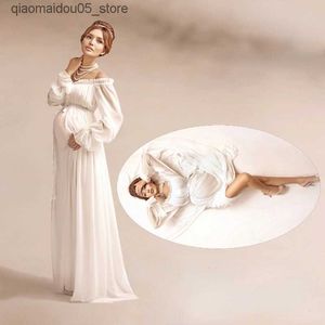Annelik elbiseleri beyaz hamile kadınlar dantel elbise hamile kadınlar fotoğrafçılık sahne kraliyet tarzı hamile kadınlar fotoğraf çekim uzun elbise gece elbisesi q240413
