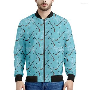 Erkek Ceket Hokey Ekipmanı Desen Baskı Bombacı Ceket 3d Uzun Kollu Sweatshirt Serin Sokak Büyük boy fermuarlı ceket