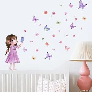 Обои 30 40 см красочные бабочки цветы маленькая девочка мультфильм стены наклейки фон
