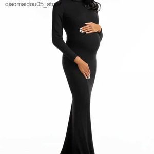 Annelik Elbiseleri Hamile Kadın Elbise Fotoğraf Çekimi Siyah Kaplumbağa Boyun Fotoğraf Uzun Kollu Gelin Hamile Giyim Q240413