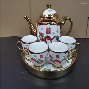 Tee-Sets Dragon und Phoenix glückverheißende Hochzeit traditioneller chinesischer Teeanbetung Keramik Set handbemalt