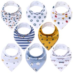 Bebek Önlükler8 Paketler saçmalık önlükleri unisex şık tasarım bandana önlükleri erkekler için kızlar% 100 organik pamuk önlükleri 240411