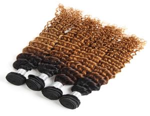 Brasilianisch Ombre Curly Hair 4 Bündel nasse und wellig Ombre Deep lockiges menschliches Haar weben zwei Ton