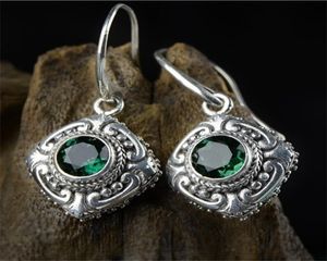 Saplama gümüş küpeler barok antika tay gümüş yeşil kristal küpeler taş oyma oyuk takı aksesuarları 2210221160002
