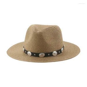 Beralar Plaj şapkası Kadınlar İçin Erkekler Başlıkları Kadın Saman Saman Katı Kemer Bant Açık Yaz Khaki Siyah Beyaz Sombreros