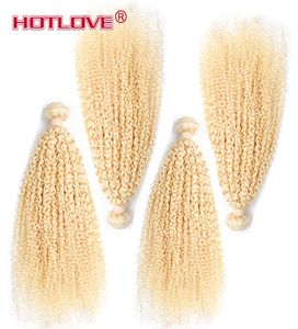 Love 613 Blonde Kinky Curly 4 пучки Лоты бразильской девственной человеческой удлинитель высшего качества медово -блондинка Curly Plating HA9813984