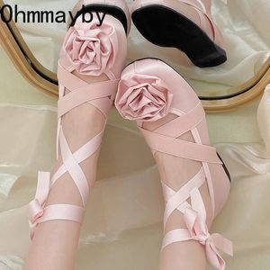 Внутренние возвышения женщины Mary Jane Shoes Fashion Elegant Flower Cross Best Ladies Outdoor Dress Flats Balleerina 240412