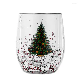 Şarap Gözlükleri Fan Kage 2024 Noel Ağacı Kupası Isı-Dayanıklı Çift Katmanlı Akış Sequins Tatil Hediyesi