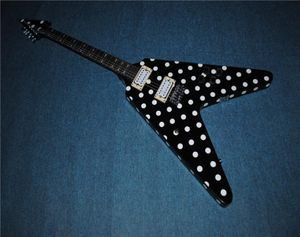 Красная в горошек Flying v Bowtie Inlay Electric Guitarra Guitarra guranteed Quality Electry Guitars Guitarra4918011