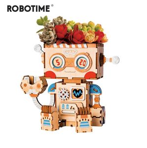 Robotime 3D Wooden Robot Puzzle Puzzle Game Creative Flower Pot Storage Box Penholder Models Building Kits Toy for Children adulto ft761 y8619917