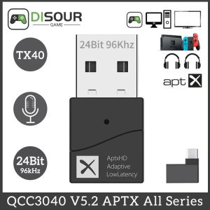 Адаптер Bluetooth 5.2 Аудио -передатчик Qualcomm QCC3040 24 -битный APTX Adaptive LL HD Multiopt USB Беспроводной адаптер для ПК TV Switch PS5 Switch