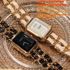 Armbanduhr hochwertige Marke Klassische Premiere Quarz Watch Gold Metal und Leder Band Einfaches Rechteck Armband Bracelet Uhren