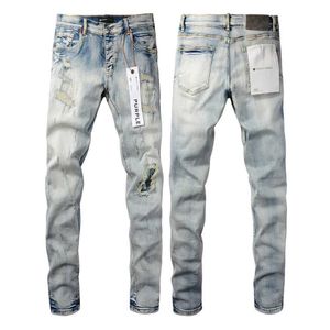 High Street Fashioner Designer Purple Brand Jeans Men Retro Wash Light Blue Stenny Skinny Fit Jeans Patched Hip Hop Brand Pant