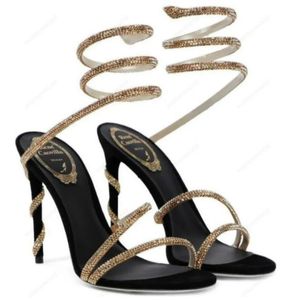 Cristais embelezados Saltone saltos sandalsrc Cleo Rene Caovilla Cleo Designers de 95cm Tornozelo Women Women Women Leanete Alto Sandália Sandal Strass com caixa de saco43