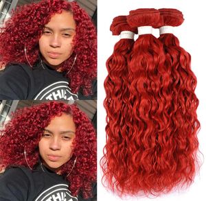 Parlak Kırmızı Brezilyalı Dokumlar Islak ve Dalgalı İnsan Saç Paketleri 300 Gram Kırmızı Renkli Su Dalgası Bakire Saç Uzantıları Çift Atık 10309813295