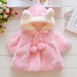 Hayvanlar bebek kız giysileri sevimli tavşan kulakları peluş bebek ceket sonbahar kış sıcak kapüşonlu kaşmir kızlar ceket Noel prenses dış giyim